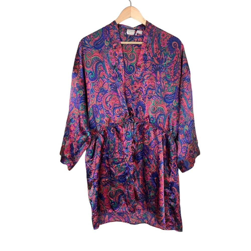 Vintage Victoria's Secret Bold Retro Paisley Satin Robe Size Small